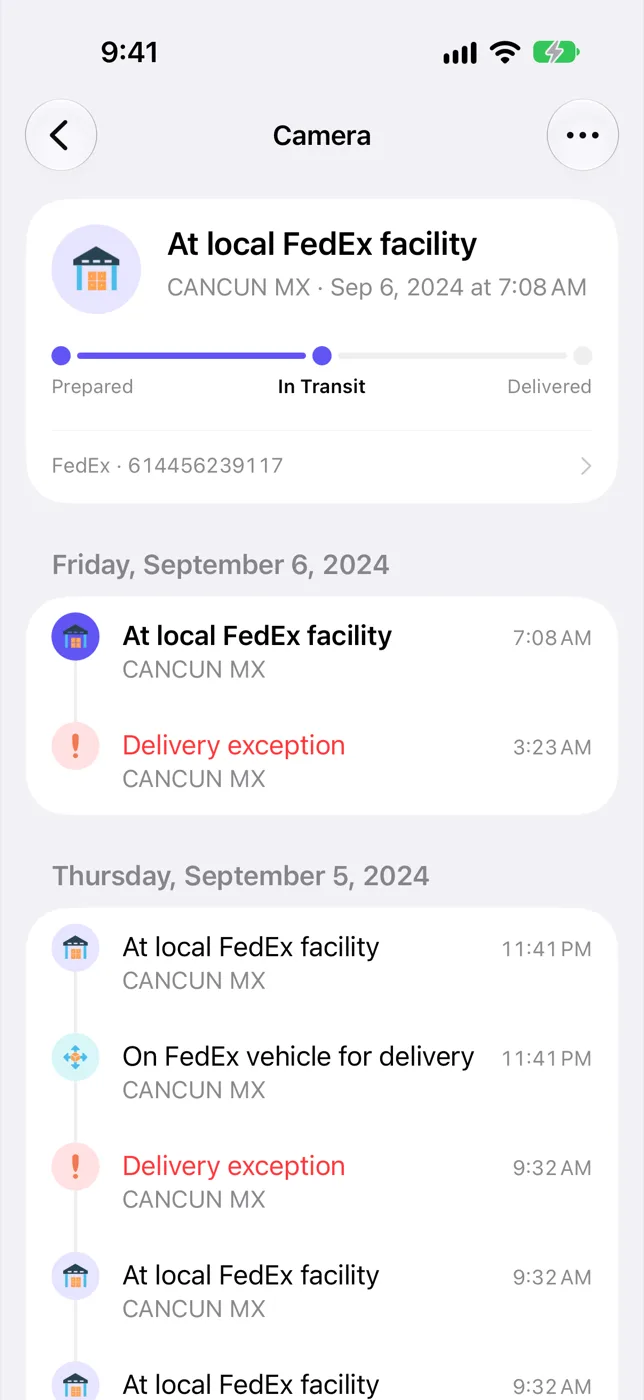 A parcel's tracking history in Find My Parcels
