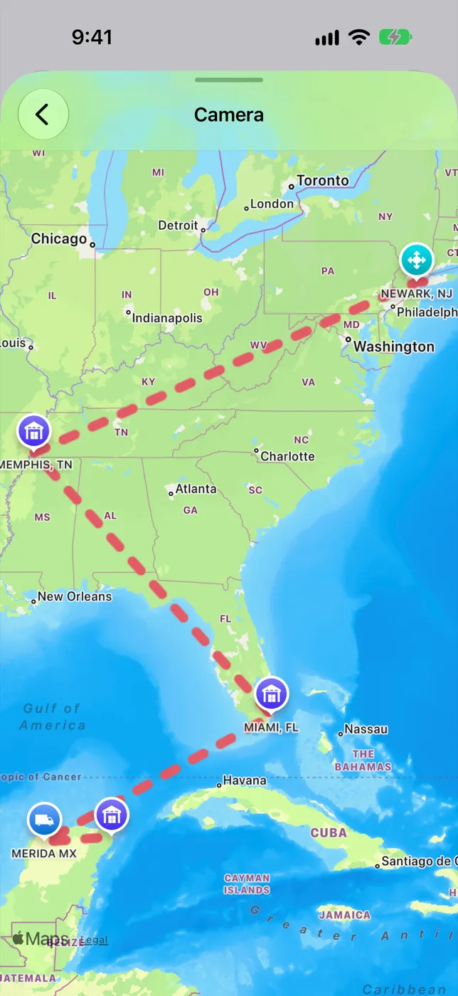 The route on a map